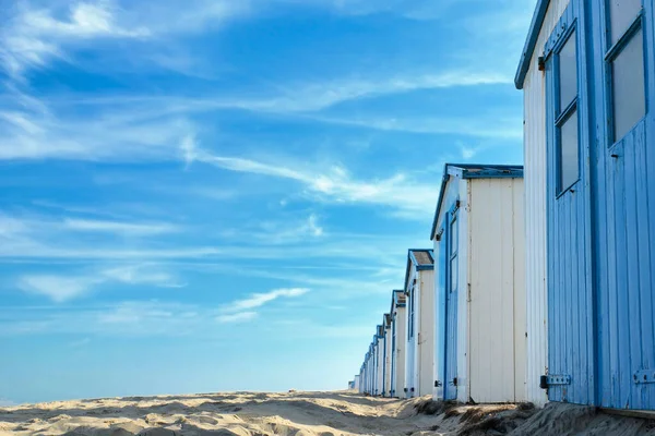 Blue Sky Sand Beach Huts Right Island Texel Netherlands — Stock Photo, Image