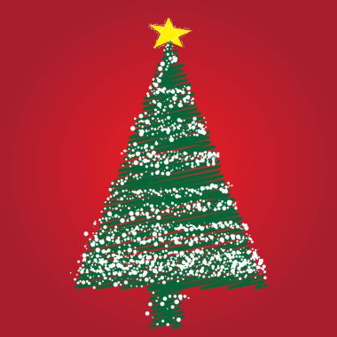 Noel ağacına izole illüstrasyon kırmızı zemin üzerine