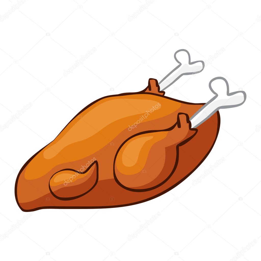 Whole roast chicken isolated illustration on white background