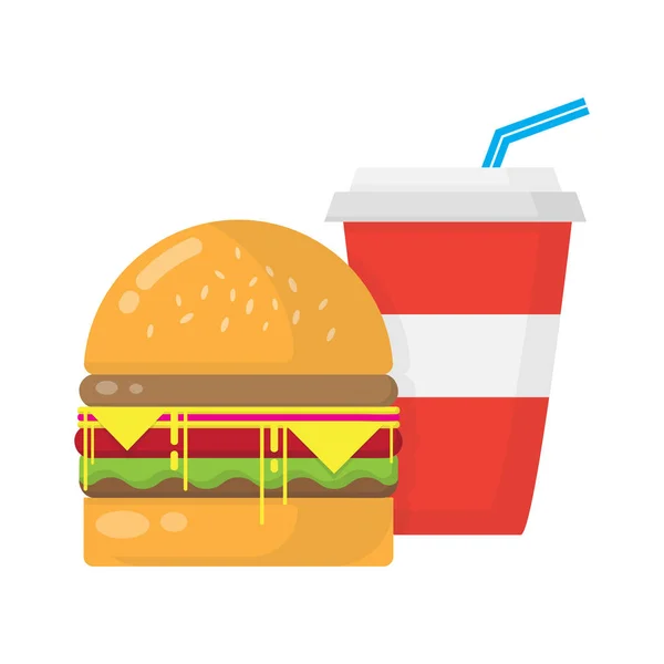 Hambúrguer e refrigerante ilustração isolada sobre fundo branco —  Vetores de Stock