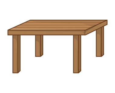 Tahta masa beyaz arkaplanda izole edilmiş resimleme