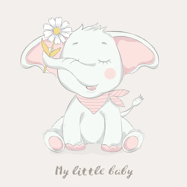 Cute Baby Elephant Flower Cartoon Shirt Print Product Flyer Patch — стоковый вектор