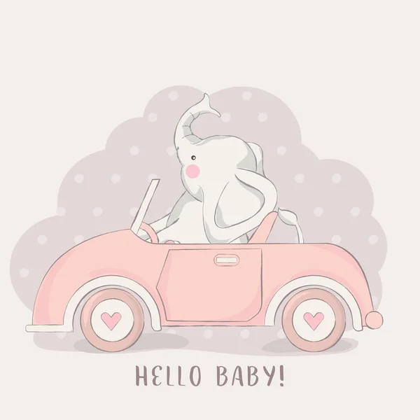 Cute Baby Elephant Car Cartoon Shirt Print Product Flyer Patch — стоковый вектор