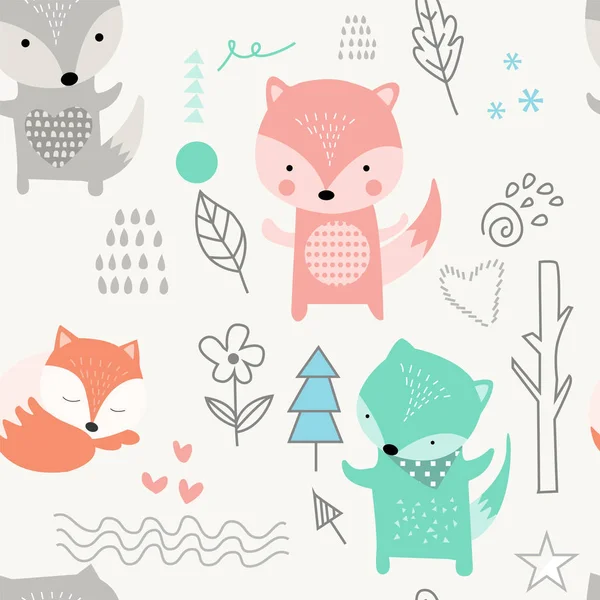 Fox Patterns Pattern Bezszwowe Próbki Zawarte Dla Użytkownika Programu Illustrator — Wektor stockowy