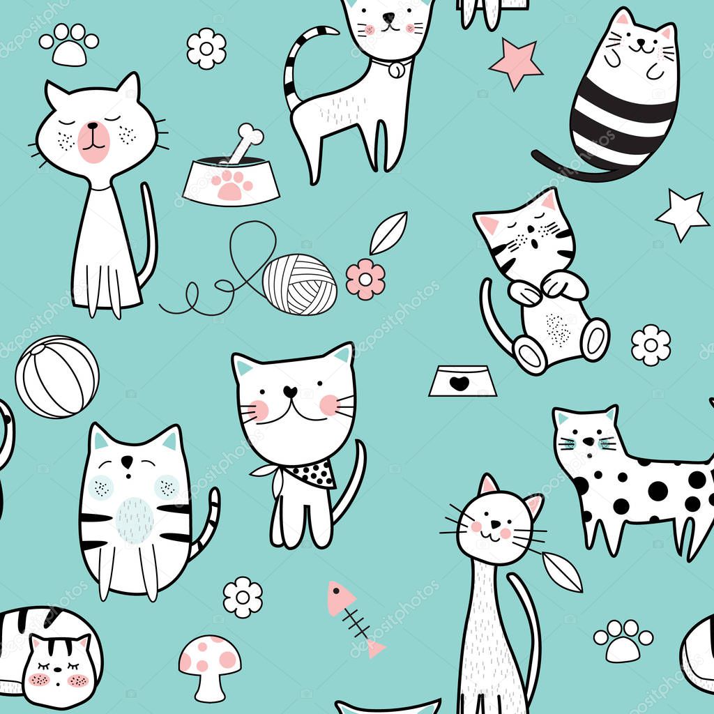 cat seamless patterns.pattern swatches included for illustrator user, pattern swatches included in file, for your convenient use.