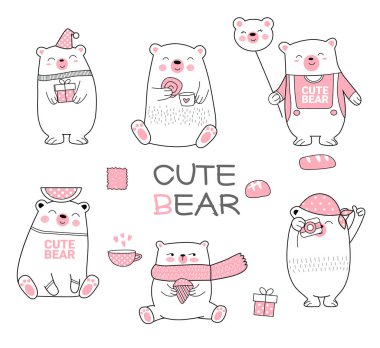 Şirin bebek ayı elle çizilmiş tarzı çizgi film