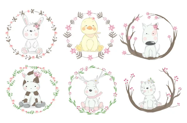 Cute baby animal cartoon hand drawn style — Stock Illustration Cute Baby Animal Cartoon Hand Drawn Style Stock Illustration