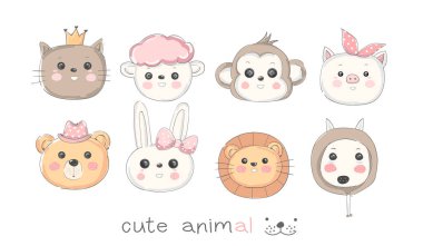 Şirin bebek hayvan karikatür el çizili stil