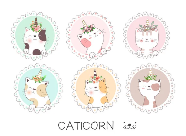 可爱的婴儿猫动画片手绘风格 — 图库矢量图片