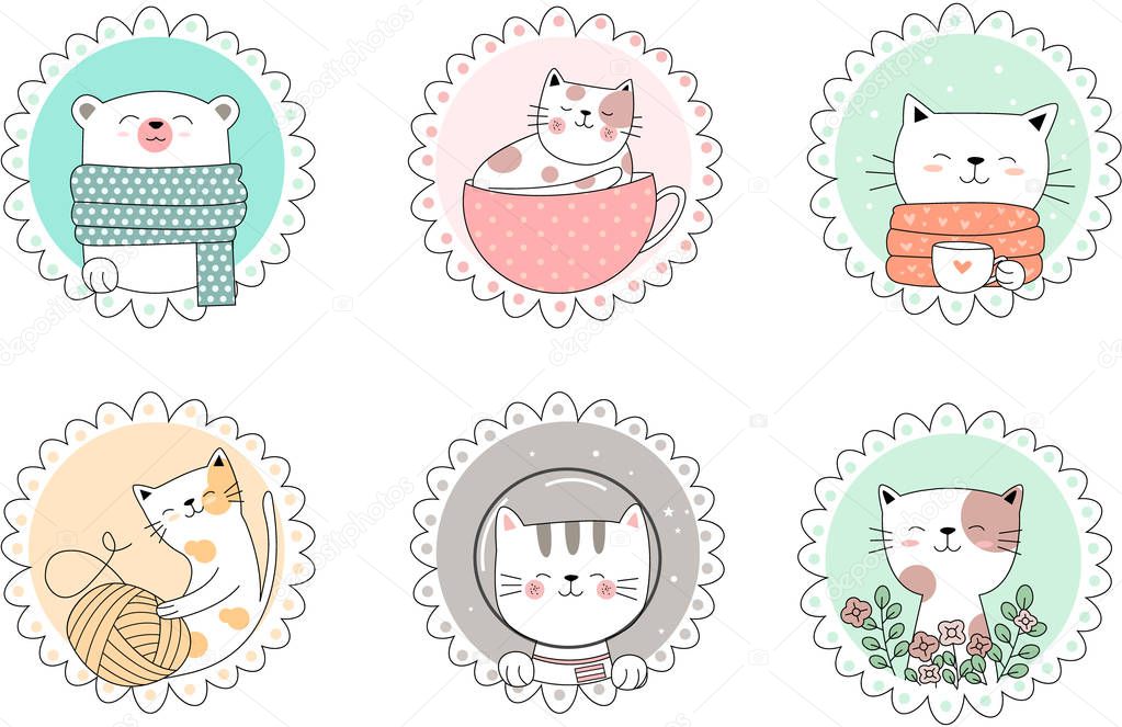 Cute baby animal cartoon hand drawn style