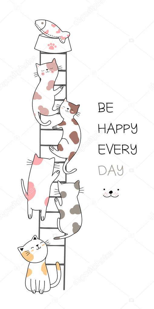 Cute baby cat cartoon hand drawn style