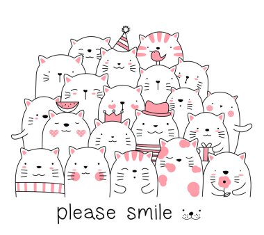Şirin bebek kedi karikatür elle çizilmiş tarzı