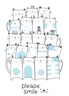 Şirin bebek kedi karikatür elle çizilmiş tarzı