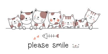 Şirin bebek kedi karikatür elle çizilmiş tarzı