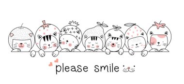 Şirin bebek kedi karikatür elle çizilmiş tarzı