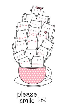 Şirin bebek kedi Kupası karikatür el ile stil çizilmiş