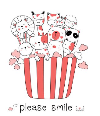 Şirin bebek hayvan karikatür el ile stil çizilmiş