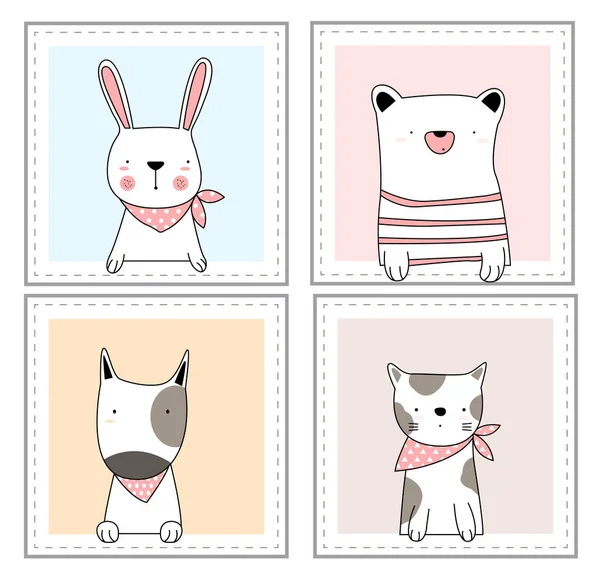 Cute baby animal with window cartoon hand drawn style — Stock Illustration Cute Baby Animal Window Cartoon Hand Drawn Style Royalty Free Stock Vectors