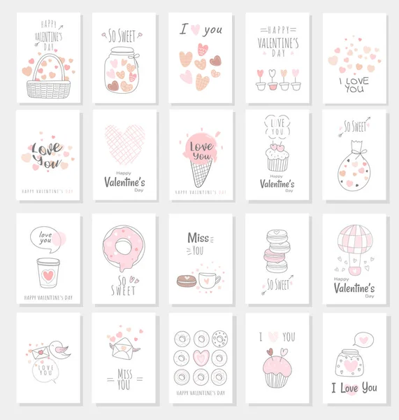 Valentine Day Card Set Hand Drawn Style — Stock Vector