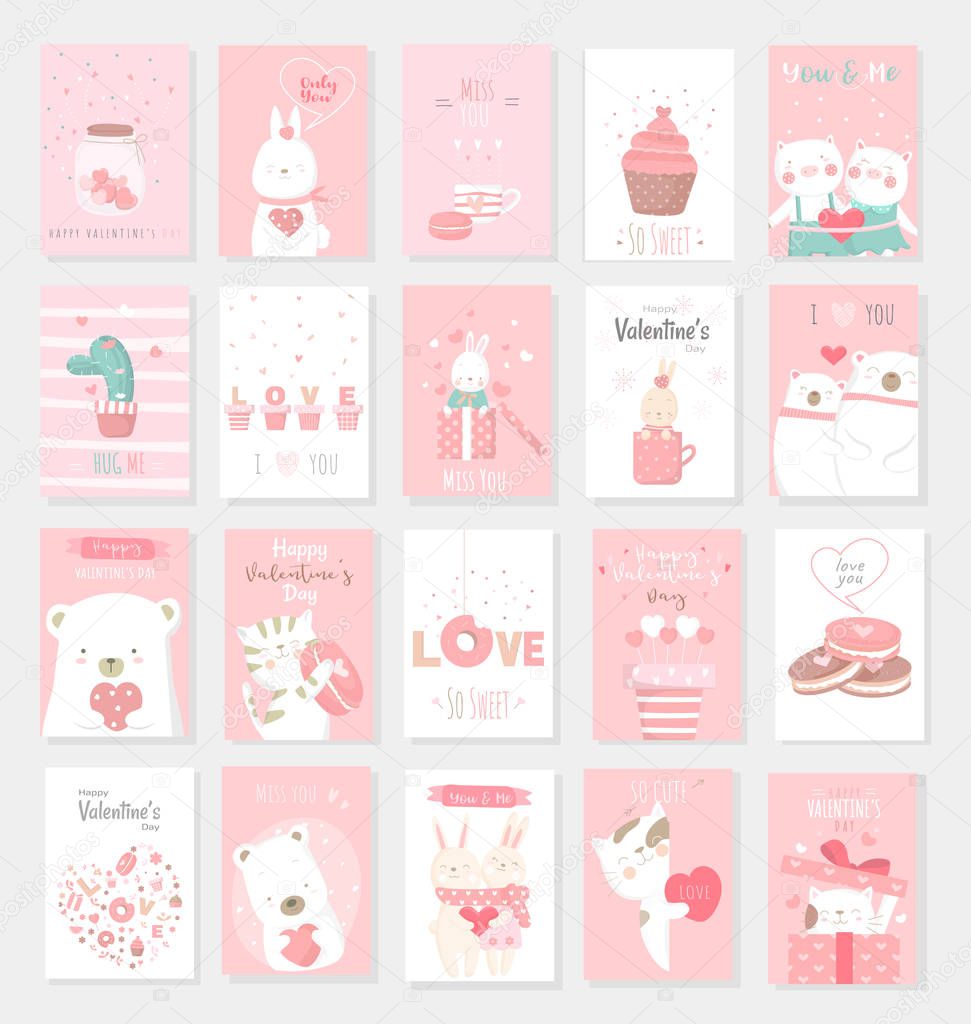 Valentine's Day background with cute baby animal cartoon