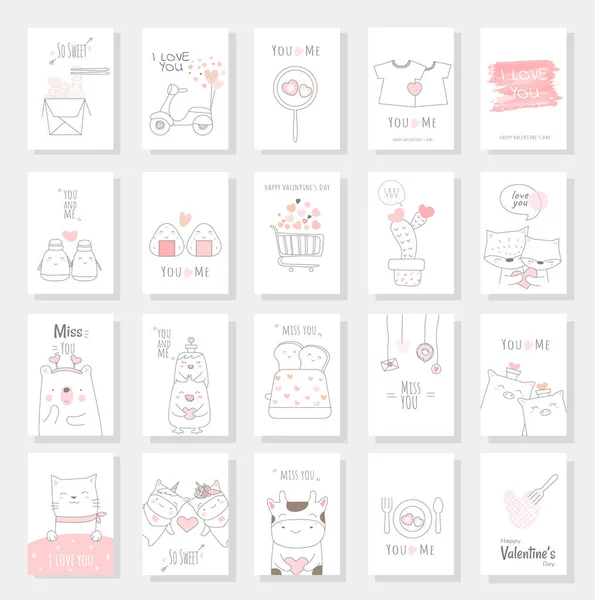 Valentine's Day card set with hand drawn style — Stock Illustration Valentine Day Card Set Hand Drawn Style Vector Graphics