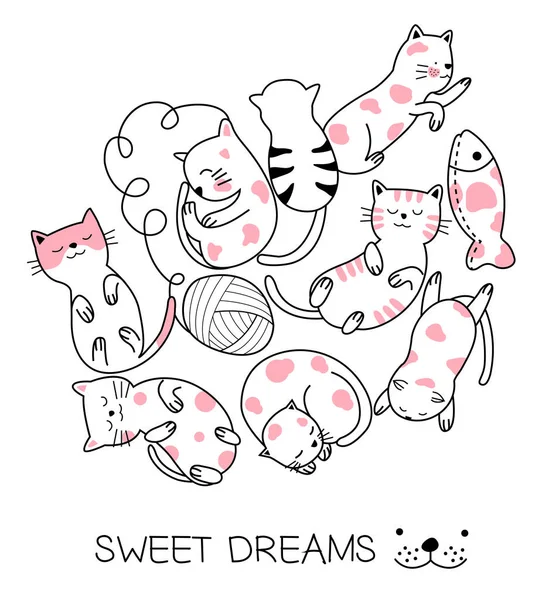 Cute baby cat cartoon hand drawn style, for printing, t shirt.vector — 图库矢量图片