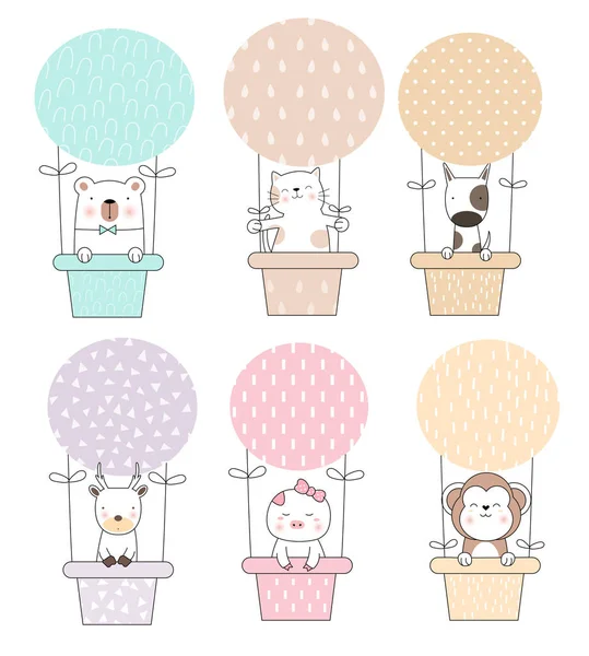 Cute baby animal cartoon with balloon cartoon hand drawn style,for printing,card, t shirt,banner,product.vector illustration — Stock Illustration Cute baby animal cartoon with balloon cartoon hand drawn style,for printing,card, t shirt,banner,product.vector illustration Stock Illustration
