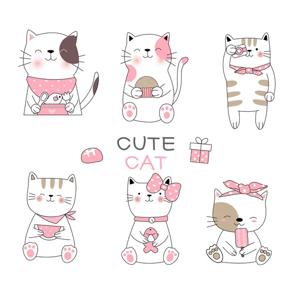 Милий дитячий кіт мультиплікаційний ручний стиль, для друку, листівки, сорочки, банер, продукт. Векторні ілюстрації — стоковий вектор