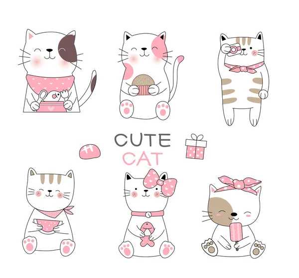 Cute baby cat cartoon hand drawn style,for printing,card, t shirt,banner,product.vector illustration — Stock Illustration Cute baby cat cartoon hand drawn style,for printing,card, t shirt,banner,product.vector illustration Stock Illustration