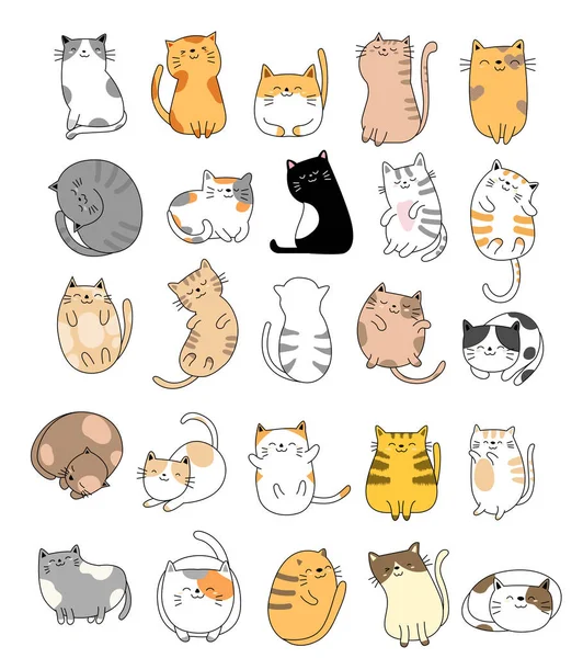 Cute baby cats cartoon hand drawn style, for printing, card, t shirt, banner, product.vector illustration — стоковый вектор