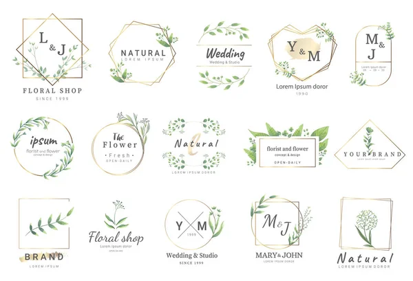 Premium logo sablonok esküvőre, logo, névjegykártya, banner, jelvény, nyomtatás, termék, csomag. Vector illusztráció — Stock Vector