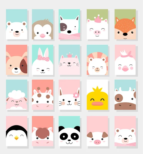 Set cute baby animals with card for printing,greeting card,badge,happy birthday, t shirt,banner,product.vector illustration — Stock Illustration Set cute baby animals with card for printing,greeting card,badge,happy birthday, t shirt,banner,product.vector illustration Stock Vector