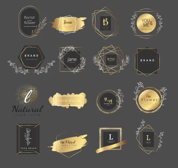 Modelos de logotipo floral premium para casamento, logotipo de luxo, banner, crachá, impressão, produto, ilustração package.vector — Vetor de Stock