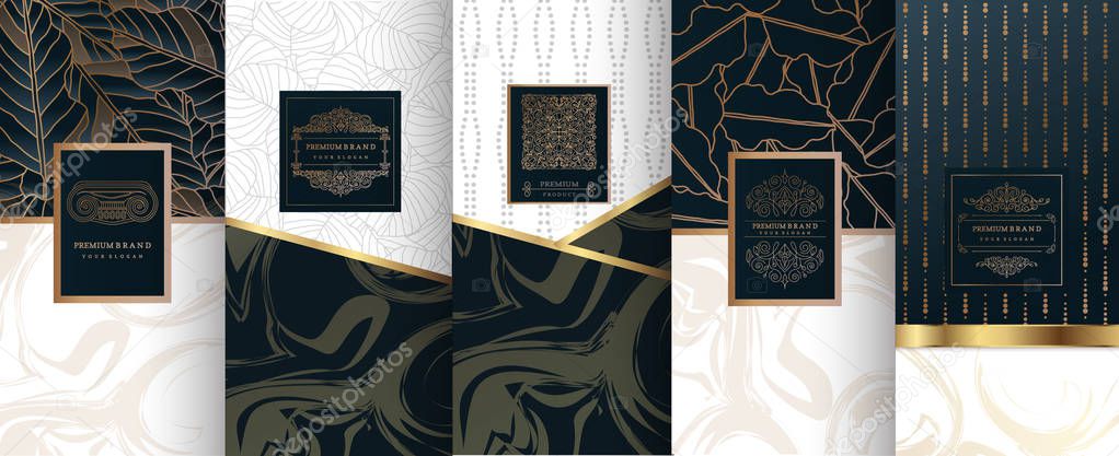 Collection of design elements,labels,icon,frames, for logo,packaging,design of luxury products.for perfume,soap,wine, lotion.Made with Isolated on marble background.vector illustration