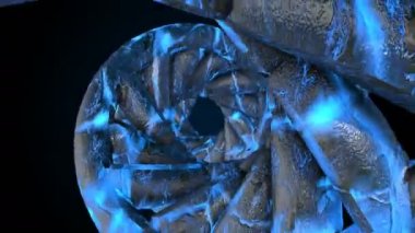 DNA kodu içeri uçuyor. Soyut 3d poligonal tel kafes Dna molekülü sarmal spiral.