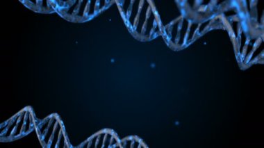 DNA kodu içeri uçuyor. Soyut 3d poligonal tel kafes Dna molekülü sarmal spiral.