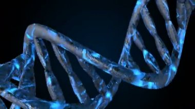 DNA kodu içeri uçuyor. Soyut 3d poligonal tel kafes Dna molekülü sarmal spiral.