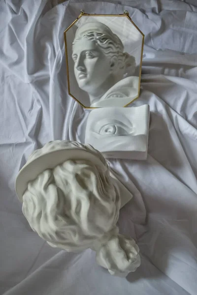 Αρχαία Ελληνική Άγαλμα Λευκό Ασβεστοκονίαμα Μαρμάρινη Κεφαλή Της Diana Και — Φωτογραφία Αρχείου