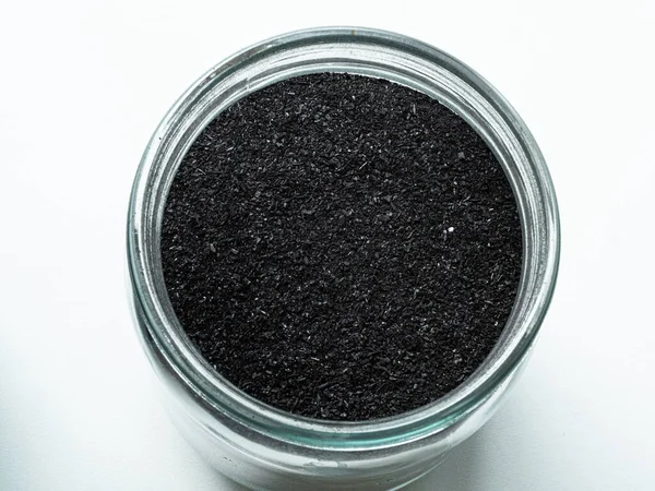 Activated Carbon Powder Cosmetic Face Mask One Glass Jars Top — Stock Photo, Image