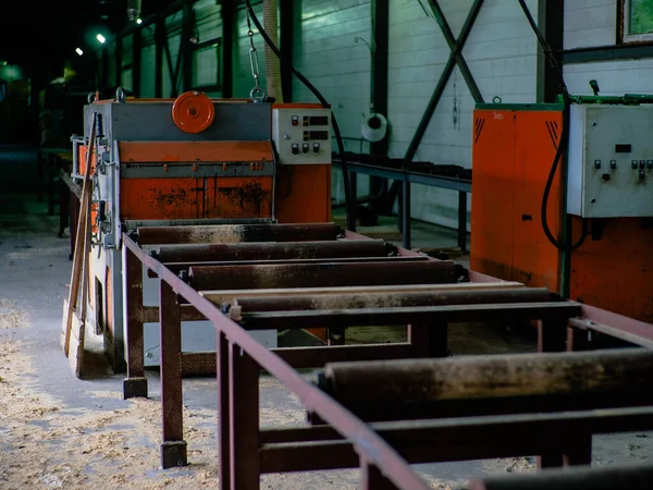 Productie Van Houtpellets Close Foto Van Apparatuur Bosbouw Machines Werktuigen — Stockfoto