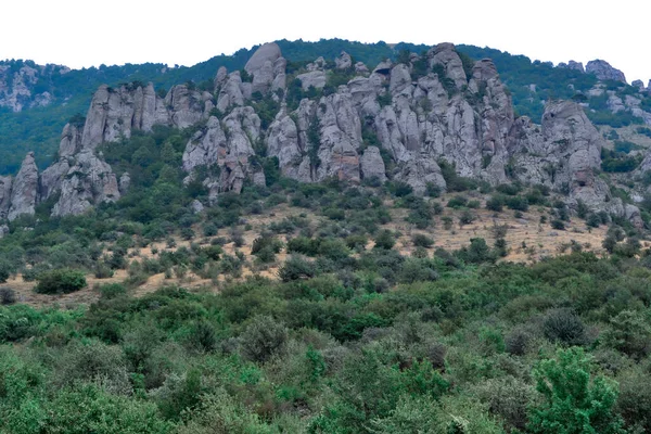 Paesaggio Montagna Crimea Russia Vista Panoramica Delle Catene Montuose Nebbiose — Foto Stock