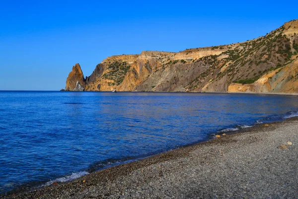Przylądek Fiolent Żółta Wysoka Skała Klif Zatoce Morza Czarnego Kamienny — Zdjęcie stockowe