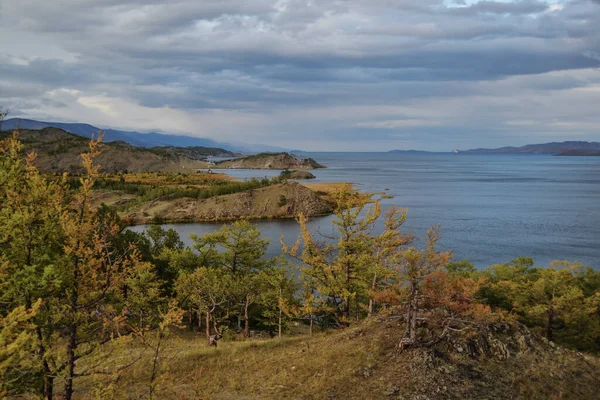 Vue Automne Sur Baie Lac Baïkal Avec Des Îles Des — Photo