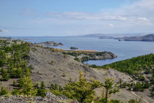Vue Automne Sur Baie Lac Baïkal Avec Des Îles Des — Photo