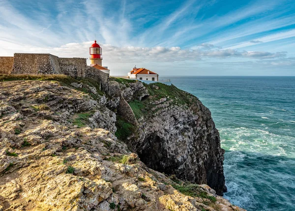 Farol Cabo São Vicente Sobre Oceano Atlântico Sul Portugal — Fotografia de Stock