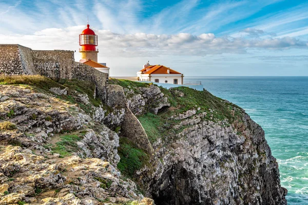Farol Cabo São Vicente Sobre Oceano Atlântico Sul Portugal — Fotografia de Stock