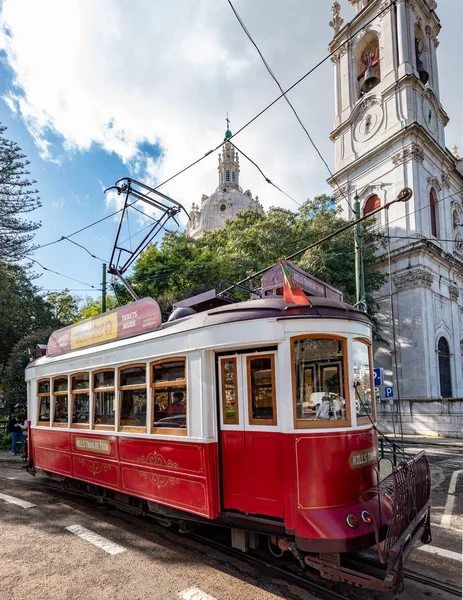 Tram Storico Rosso Bianco Lisbona Portogallo — Foto Stock