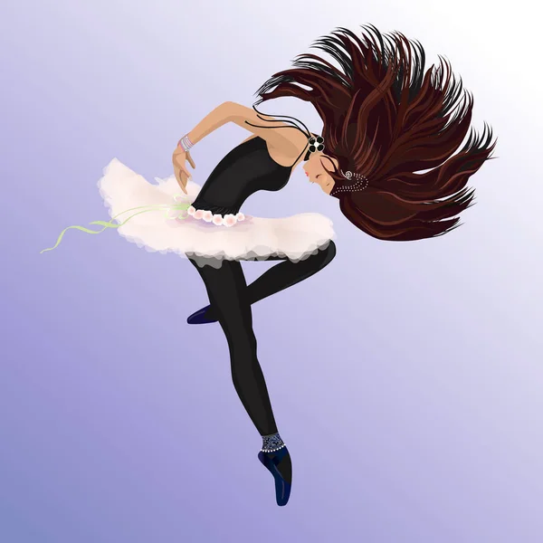 写真は 美しく 優雅なバレエ ダンサーを示しています 女の子は ダンスのトレーニングを行っています 本の足に立っています 髪飛んで — ストックベクタ