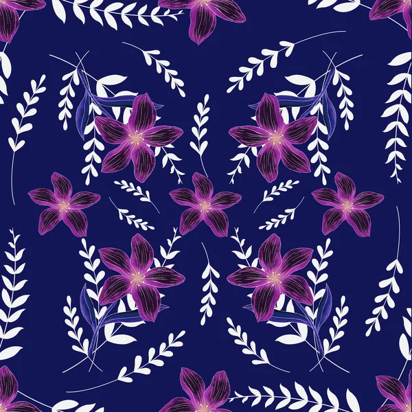Flowers pattern on purple background
