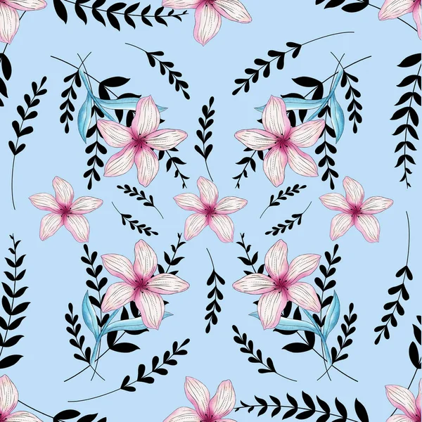 Mavi arkaplanda çiçek deseni